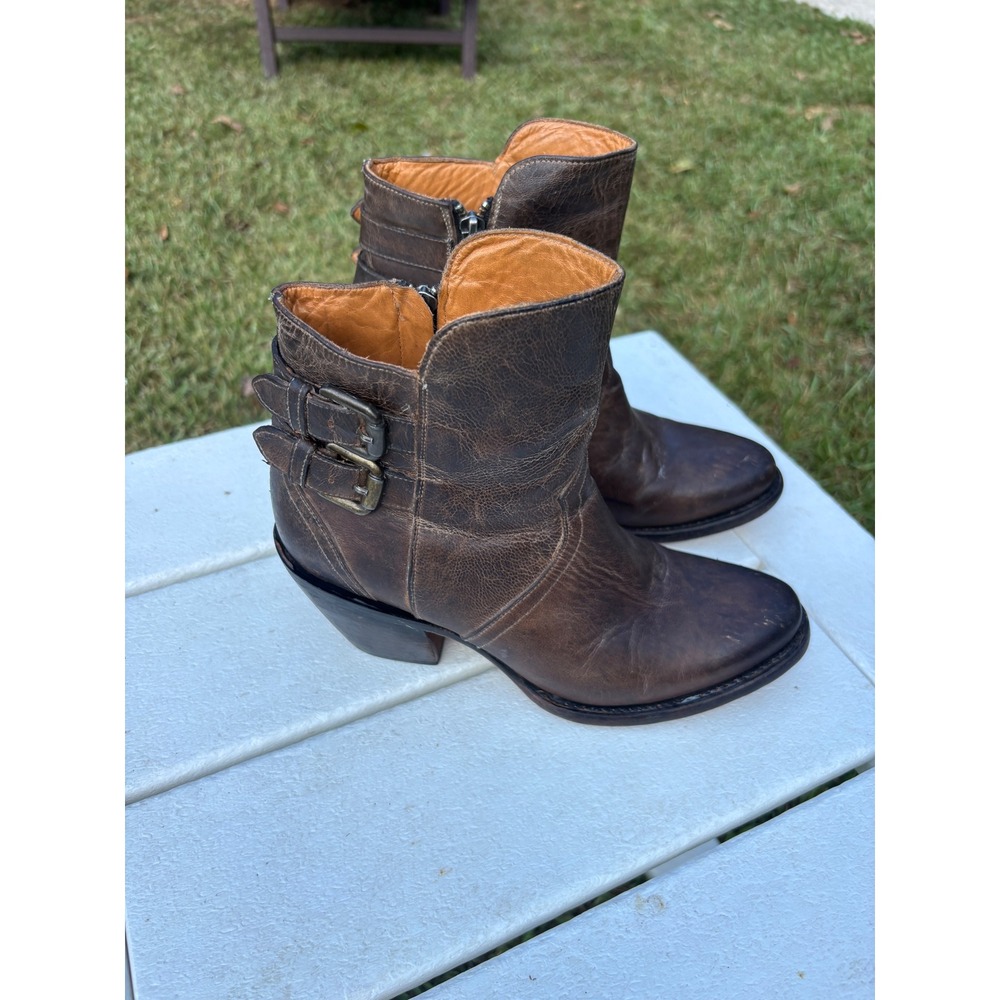 Lucchese M5847 Leather Western Ankle Boots Buckle Straps Round Toe 7B Womens